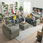 HAOMARKETS Corduroy Sofa Set, Upholstered Ottoman Footrest, Modern Living Room Furniture Sets,Green