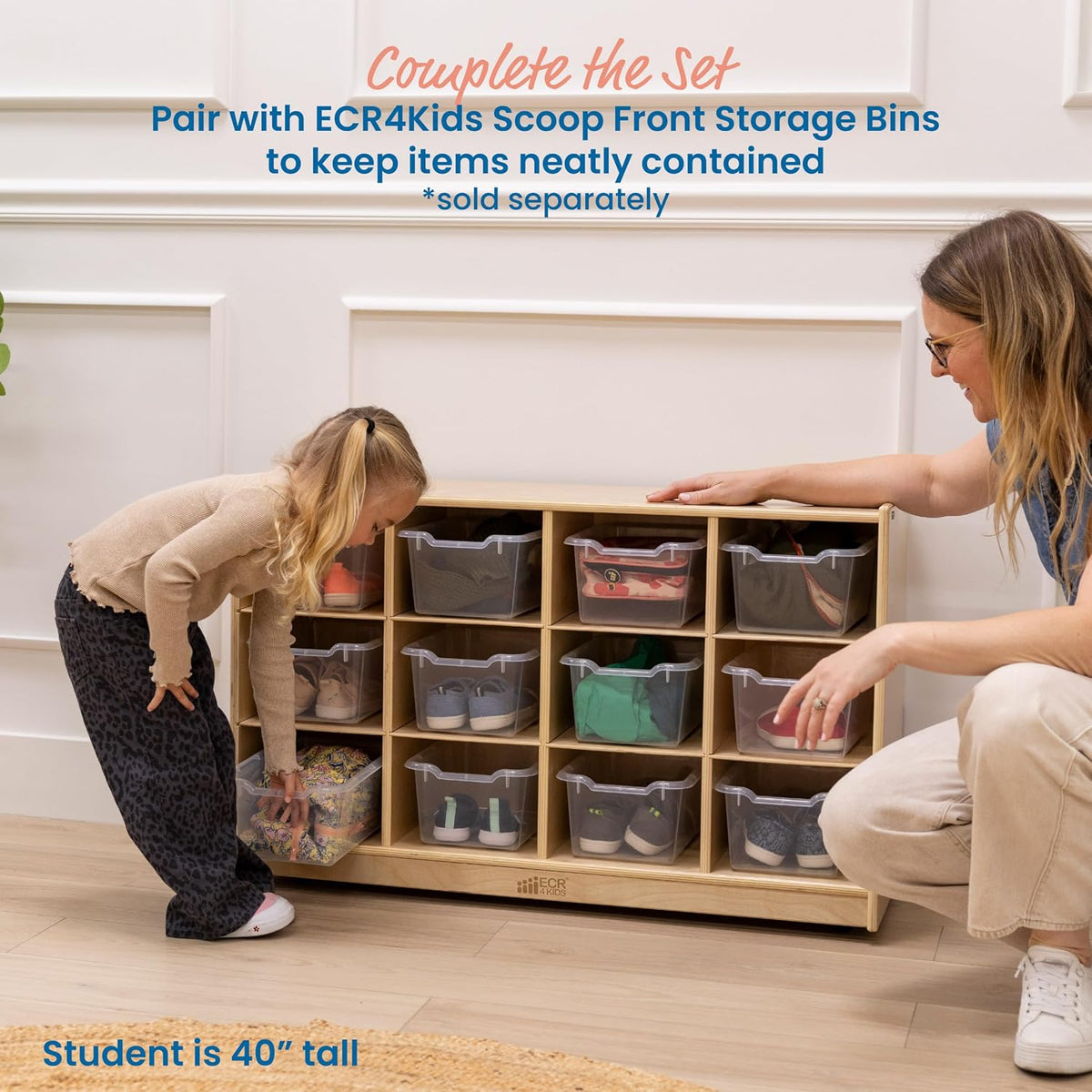 ECR4Kids 12 Cubby Mobile Tray Storage Cabinet, 3x4, Classroom Furniture, Natural | Durable birch, GREENGUARD Gold Certified, 12 cubbies with 4 casters for mobility, organize supplies in a classroom or home