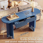 63" Fluted Entryway Console Table with 2 Drawers & Storage, Blue | Ribbed Accent Piece,Curved Edge,Hidden Catch-All,Dense MDF,Narrow Hallway,Behind Couch,Slim Profile,Solid Build,Foyer Accent