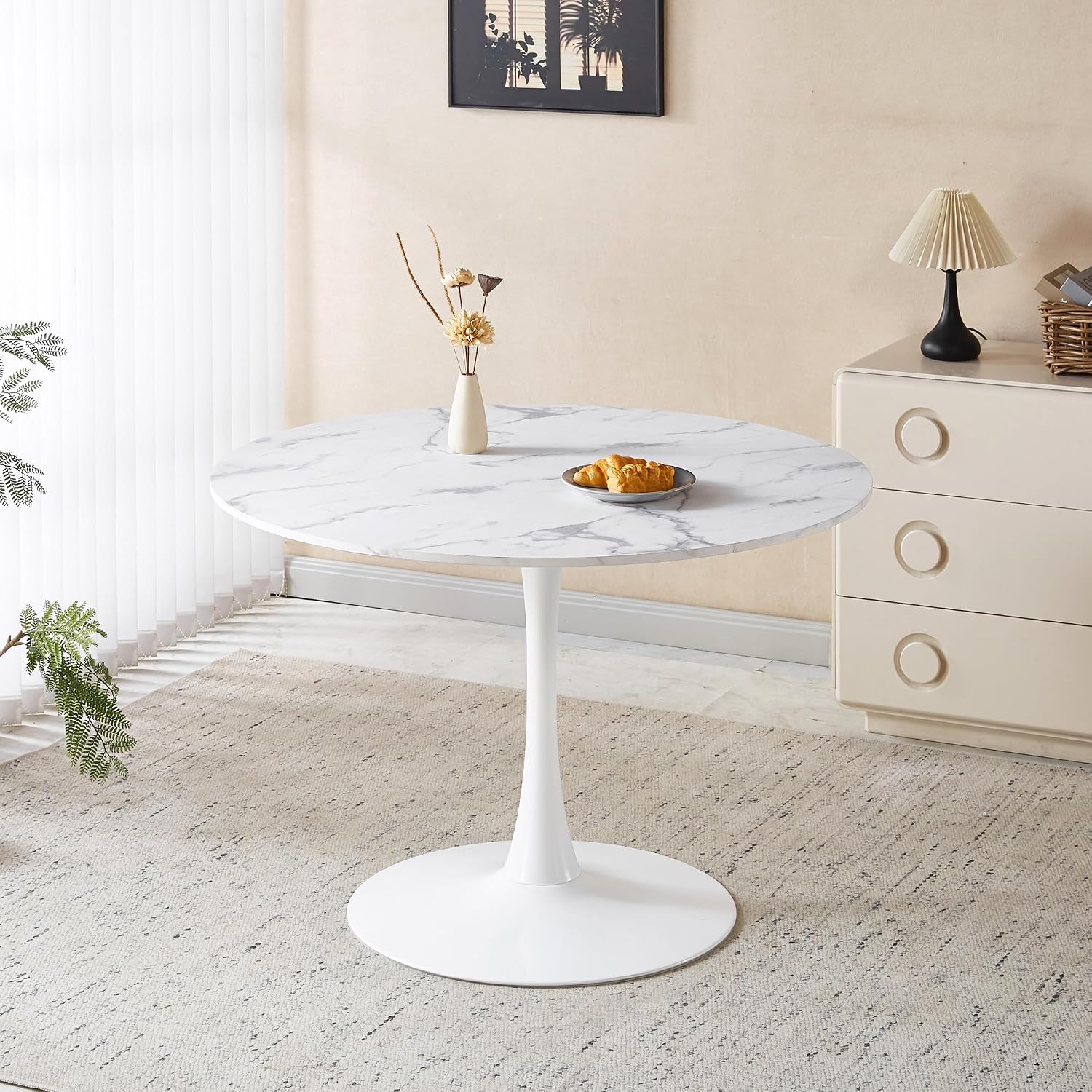 Mid-Century Round Tulip Table, 42" Tulip Dining Table with Sturdy Pedestal Base, Ideal for Kitchen, Small Spaces, Office and Cafe