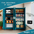 Washsemba 71'' Farmhouse Metal Storage Cabinet with Barn Doors,Steel File Cabinet for Home Office,Kitchen Pantry 4 Adjustable Shelves,Freestanding Cupboard for Kitchen,Home Office (Peacock Blue)