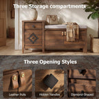 Entryway Bench with Storage, 3 in 1 Storage Bench with 1 Drawer and 2 Cubbies, 44" Rustic Wooden Seat with Cushion for Living Room, Bedroom, Entry Hall (Walnut)