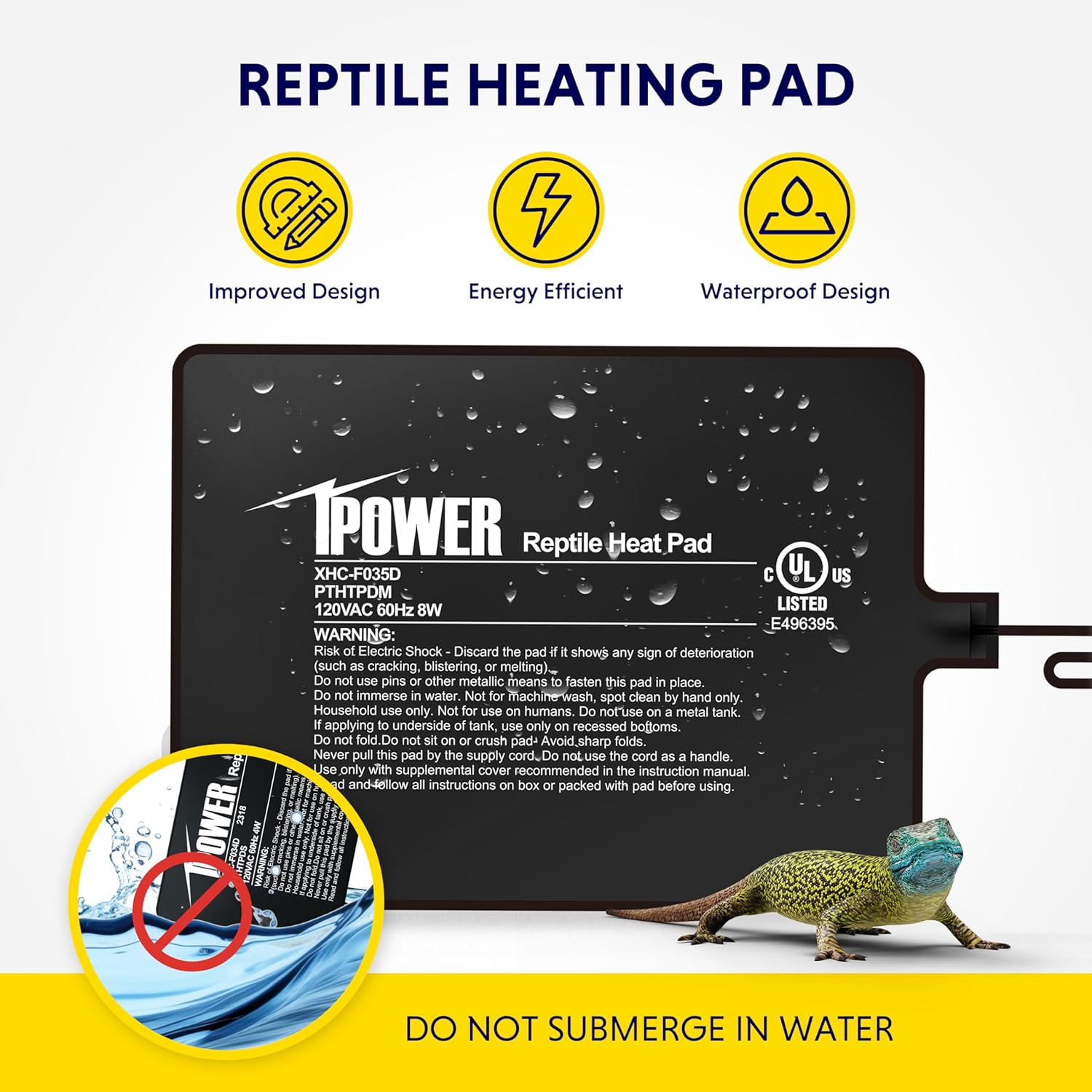 iPower 6 by 8-Inch 8W Reptile Heat Mat, LCD Digital Aquarium Thermometer, Under Tank Warmer Terrarium Heat Pad for Turtles Lizards Frogs and Other Small Animals, Multi Sizes