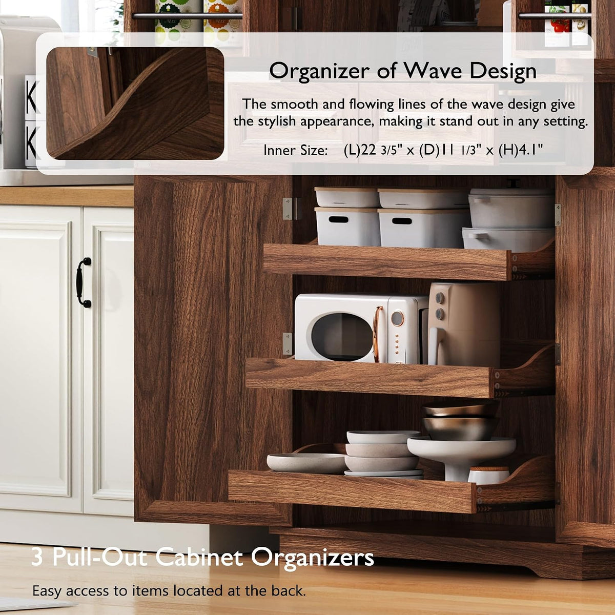 Polibi 71.2" Tall Kitchen Pantry Hutch with 3 Pull Out Cabinet Organizers,Farmhouse Embossed Texture Storage Cabinet with 6 Door Shelves,2 Drawers,Freestanding Cupboard for Kitchen, Dining Room,Brown