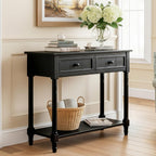 Knocbel Antique Entry Console Table with 2 Drawers & Bottom Open Shelf, Wood Sofa Tables for Entryway Hallway Living Room, 35.34" W x 13.8" D x 30.25" H, Black