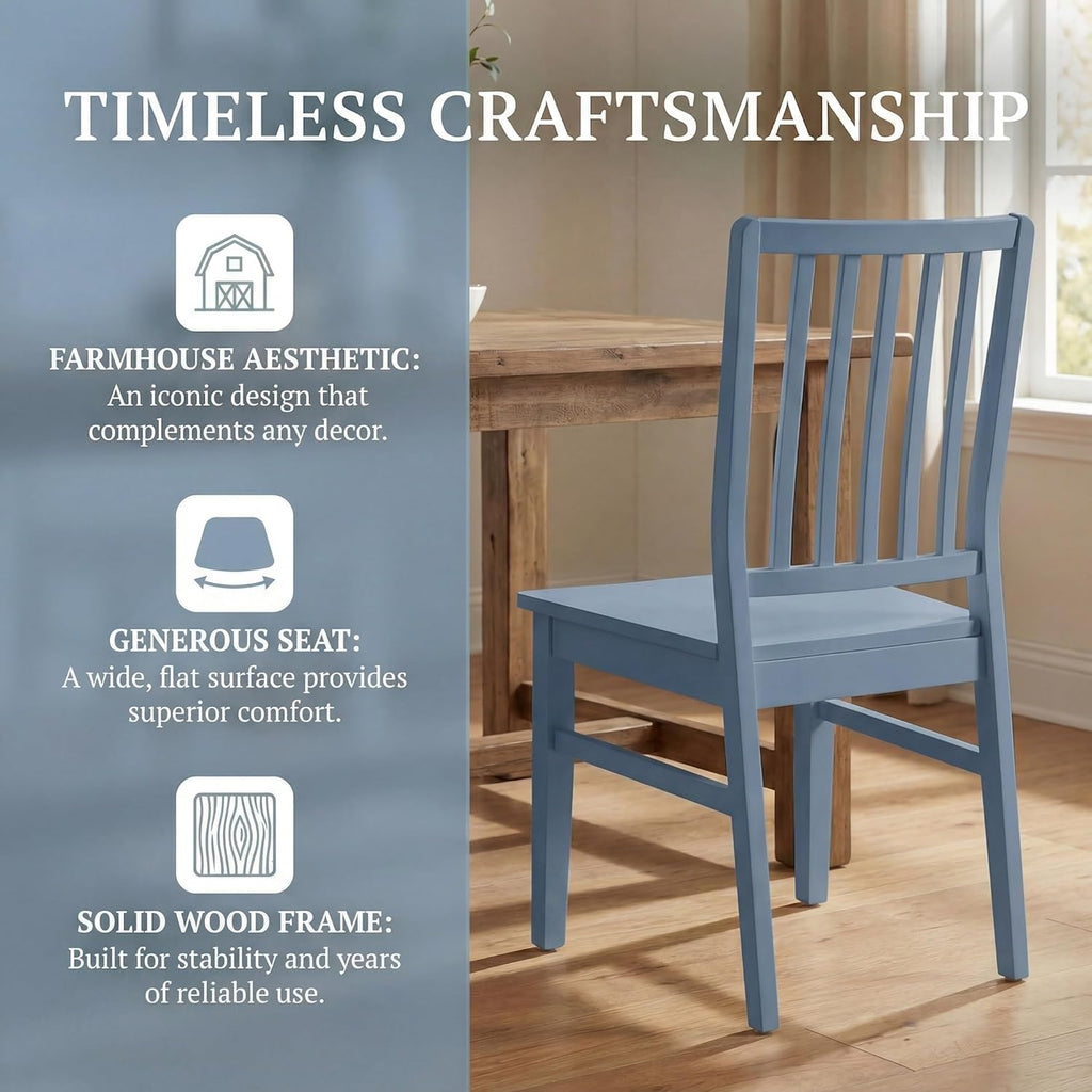HNY Blue Wood Dining Chairs Set of 4, Farmhouse Kitchen Chairs with High Backrest and Wooden Legs, Armless Dining Side Chairs for Kitchen/Dining Room/Restaurant