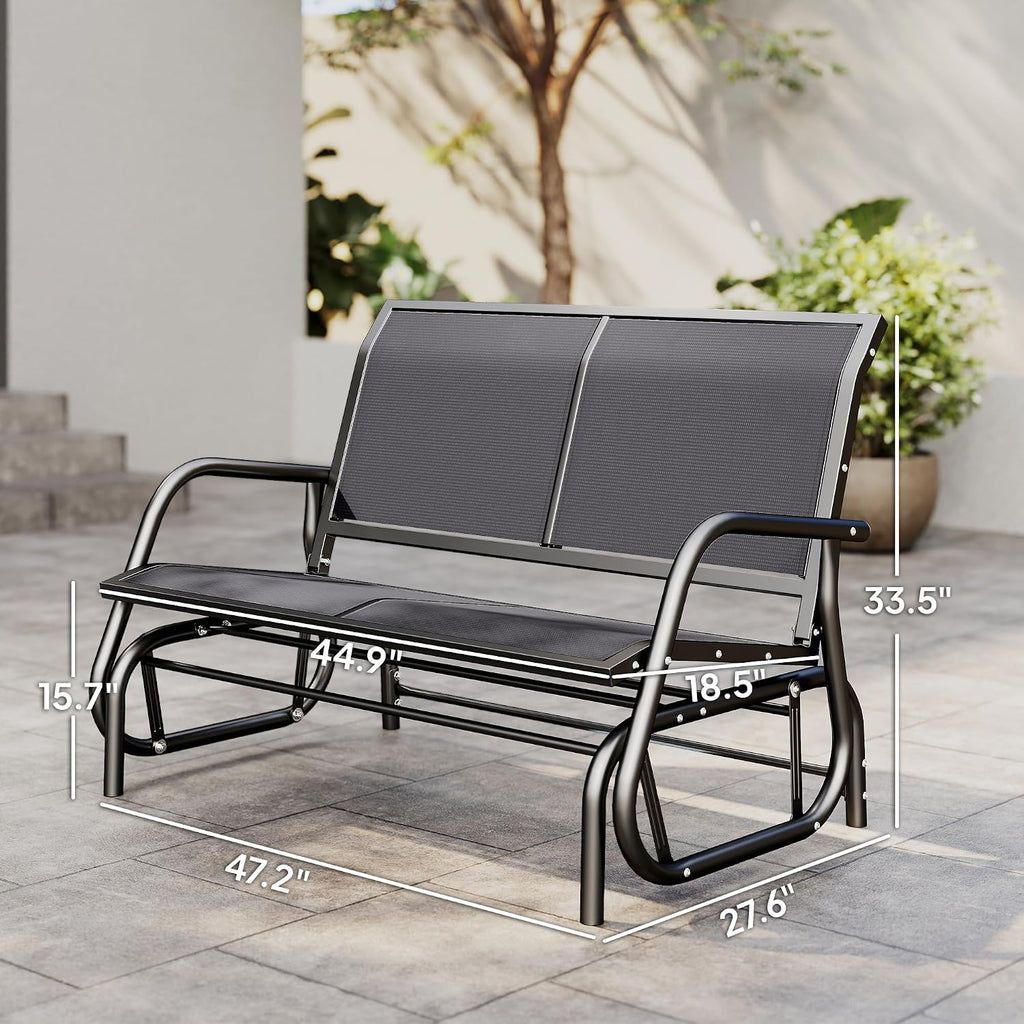 Outsunny 2-Person Outdoor Glider Bench with Steel Frame, Gray | Double Swing Rocking Chair, Loveseat, for Outside Patio, Backyard, Garden, Porch, Powder Coated