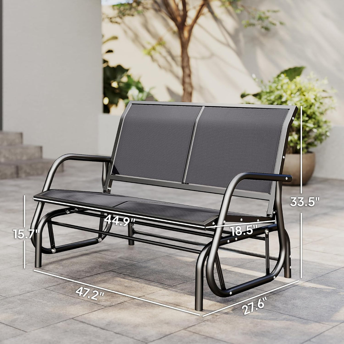 Outsunny 2-Person Outdoor Glider Bench with Steel Frame, Gray | Double Swing Rocking Chair, Loveseat, for Outside Patio, Backyard, Garden, Porch, Powder Coated