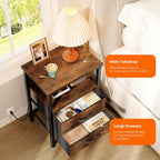 Lazzanto Night Stand with Charger Station for Bedroom, Brown Nightstand | Bedside Table, Open Shelf, 2 Fabric Drawers, Built in USB-A, USB-C Port & AC Outlets, For Dorm, Living Room, Bedroom