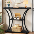 Hoctieon 3 Tier Console Table with Open Wood Shelves, Decorative Entryway Table with Curved Metal Frames, Narrow Sofa Table for Entrance, Living Room, Hallway, Black Marbled
