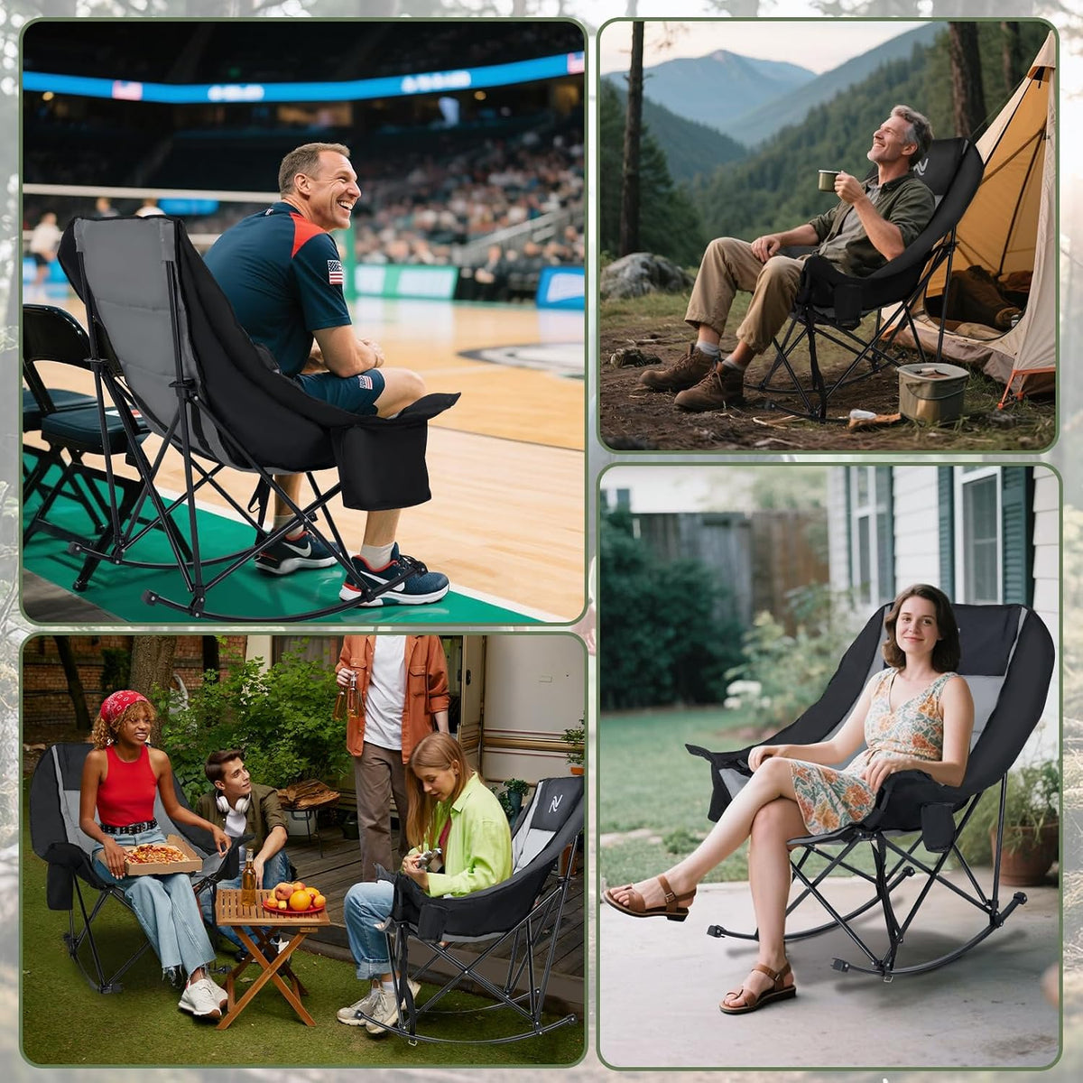 ABORON Oversized Rocking Chair for Adults, 400 lbs Heavy Duty Camping Chair | Enjoy smooth rocking comfort with full padding, cooler bag & side pocket. Holds up to 400 lbs for camping, patio & backyard