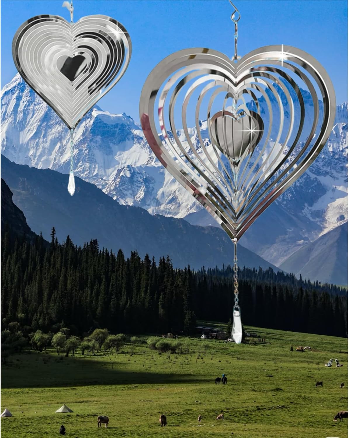 3D Wind Sculptures & Spinners Flowing-Light Effect Wind Spinners Outdoor Garden Decor Metal Square Wind Spinners Gifts for Mom, Women Wind Spinner (Love)