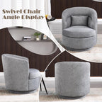 CANMOV Swivel Accent Chair, 360 Degree Round Swivel Barrel Chair with Pillow, Upholstered Comfy Barrel Armchair Single Club Sofa Chair for Living Room,Bedroom, Reading Room, Dark Grey