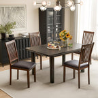 Giantex Wooden Dining Chairs Set of 4, Upholstered Kitchen Chairs w/Slat Back, Wear-Resistant PVC Leather, Rubber Wood Legs, Farmhouse Dining Side Chairs for Dining Room, Living Room, Espresso
