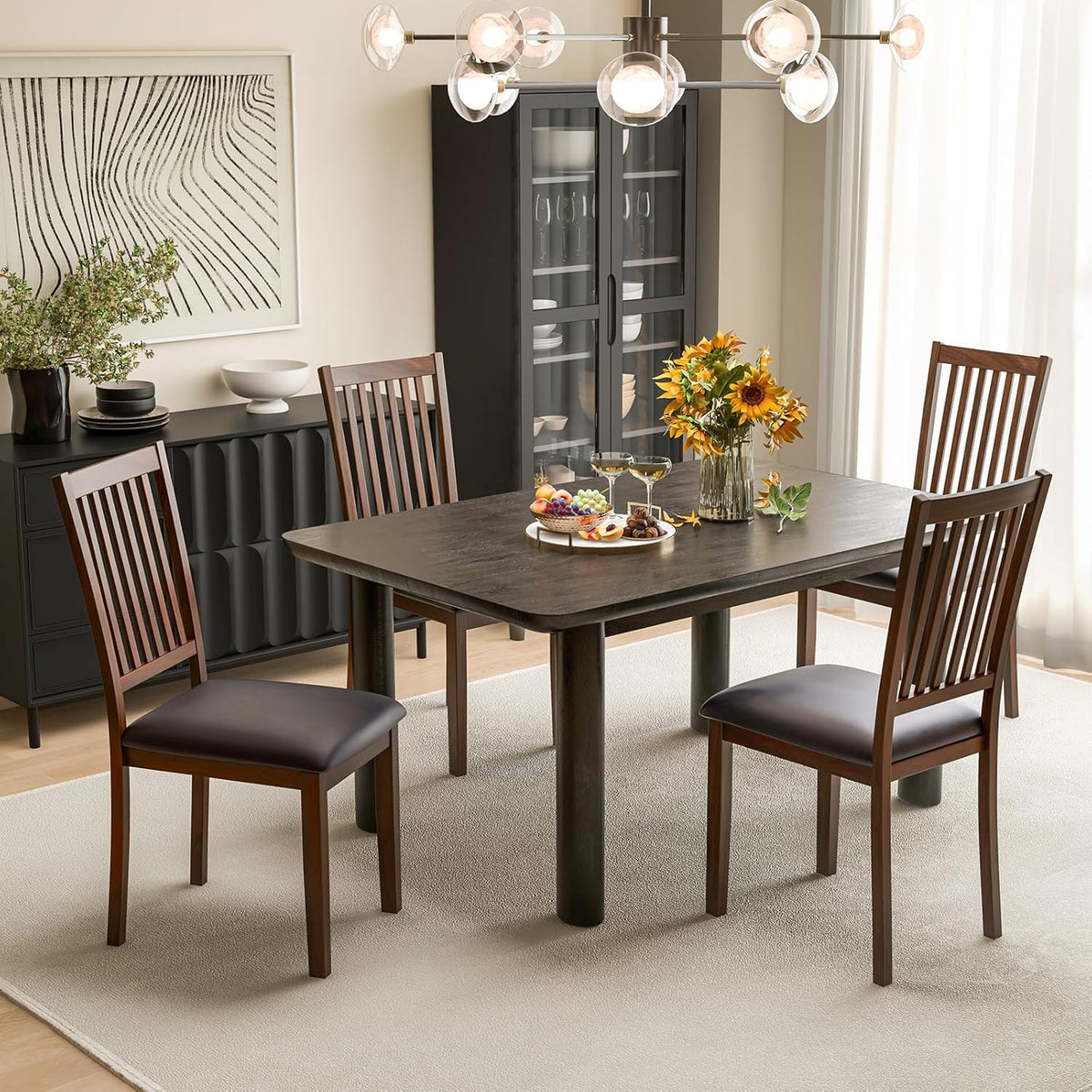 Giantex Wooden Dining Chairs Set of 4, Upholstered Kitchen Chairs w/Slat Back, Wear-Resistant PVC Leather, Rubber Wood Legs, Farmhouse Dining Side Chairs for Dining Room, Living Room, Espresso