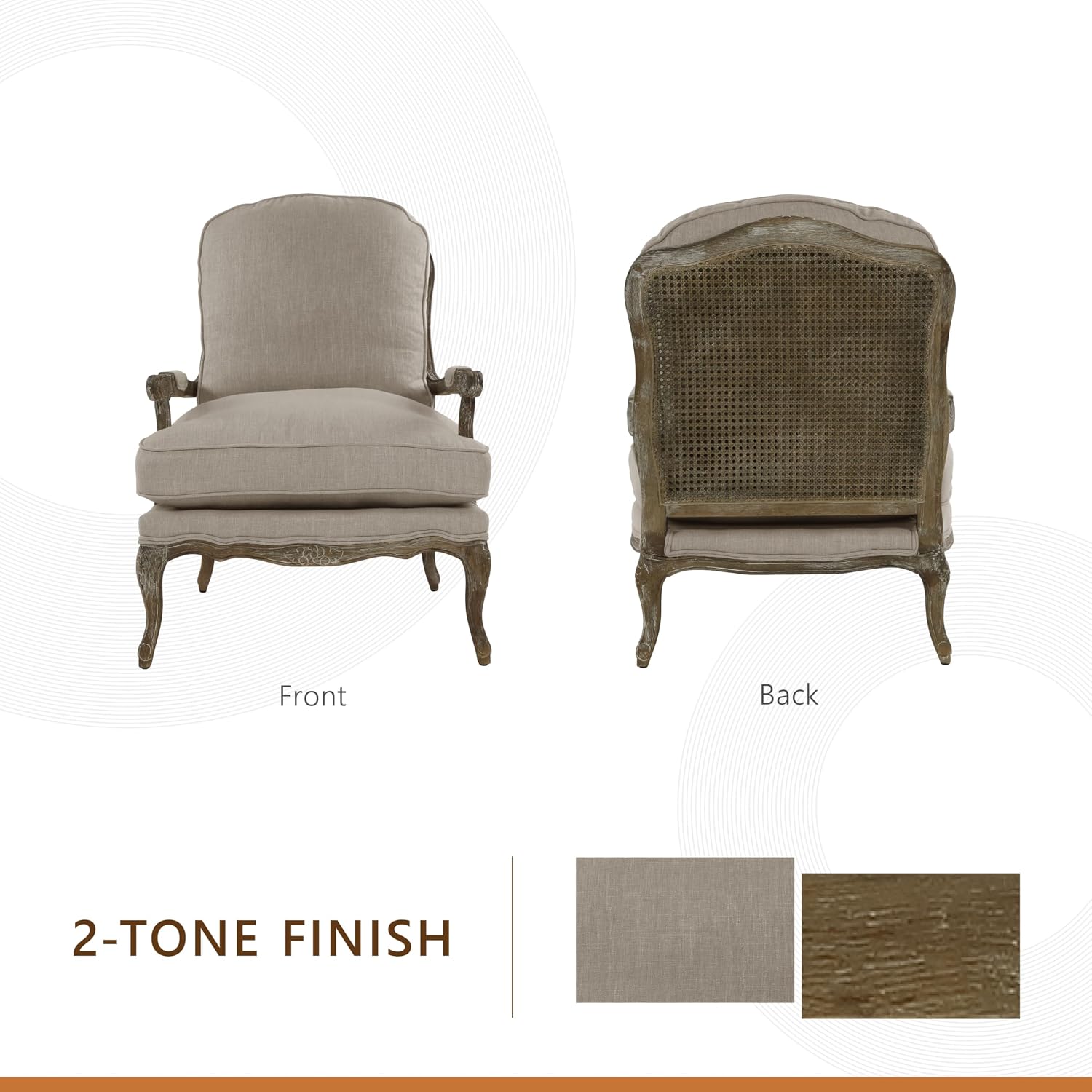 Lexicon French Country Wood Accent Chair, Carved Frame, Neutral | Living Room Chair with Carved Show Wood Frame, Cabriole Legs, Padded Arms, Reversible Cushion, Arrives Assembled