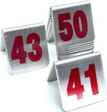 10 Pcs Metal Place Cards Stackable Tent Style Table Numbers，Place Card Holders for Celebration Wedding Party Restaurants Cafes Bars Gatherings meeting Room Board Game Serial (Small 41-50, Red)