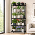Yutrchey 5-Tier Metal Plant Stand - Heavy Duty Indoor Outdoor Flower Shelf for Multiple Pots, 65" Tall Vertical Holder with Adjustable Leveling Feet & Wall-Fixing Kits, Black