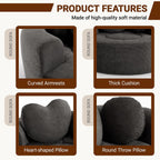(New) Round Floor Chair Lounger Indoor, Circle Couch With 2 Pillows for Living Room, Cozy Cuddle Chair In a Box With Curved Armrest And Backrest, Heart Shaped, No Assambly Needed (Gray Black)