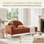62.2" Linen Chaise Lounge Chair Indoor with Right Armres, Ocher Orange | Small Chaise Lounge for Bedroom, Recliner Chair Lounge Sofa for Office/Living Room, Comfy Wooden Chaise Lounge Couch