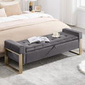 End of Bed Storage Bench, 67'' Benches for Bedroom Foot of Bed King Size, Upholstered Velvet Tufted Storage Ottoman Bench with Gold Legs for Window Living Room Entryway, Grey