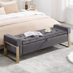 End of Bed Storage Bench, 67'' Benches for Bedroom Foot of Bed King Size, Upholstered Velvet Tufted Storage Ottoman Bench with Gold Legs for Window Living Room Entryway, Grey