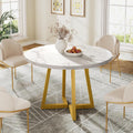 Tribesigns Round Dining Table for 2, 31.5" Modern Kitchen Table with Metal Base, Small Table for Dining Room, Small Space, Apartment, Office, Restaurant, White & Gold
