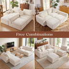 Benazcap 110" Cloud Sectional Couches for Living Room, L-Shaped Convertible Sofa, 3-Seat Modular Couch with Movable Ottoman, Beige