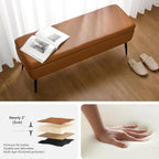 kinmars Leather Storage Ottoman Bench, End of Bed Bench with Steel Legs | Brown Leather Smooth Upholstery Design | 660 lb Capacity | Safety Hinges |Mid-Century Modern Style | Bedroom & Entryway