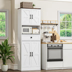 Bigbiglife Farmhouse Kitchen Pantry Cabinet, 67" Tall Kitchen Storage Cabinet, Kitchen Hutch with Microwave Stand & Barn Doors and Drawers for Dining Room, Living Room, Study