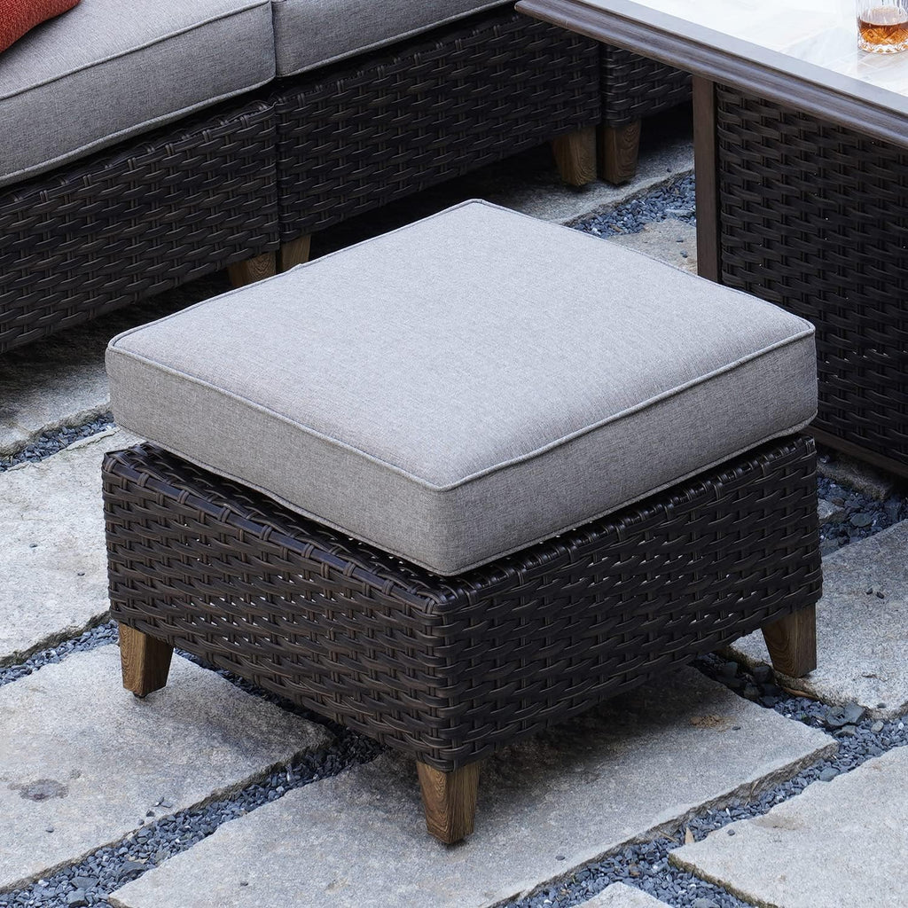 Grand patio Outdoor Patio Ottoman Footstool Rest with Premium Fabric Soft Removable Cushion Wicker Ottoman Seat for Garden Yard Lawn Poolside, Dark Brown