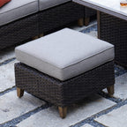 Grand patio Outdoor Patio Ottoman Footstool Rest with Premium Fabric Soft Removable Cushion Wicker Ottoman Seat for Garden Yard Lawn Poolside, Dark Brown