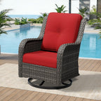 Outdoor Swivel Rocker Patio Chair - Outdoor Wicker Patio Furniture with Thickened Olefin Cushions, High Back and Deep Seating, Hand-Woven PE Rattan for Porch, Deck, Balcony, Red