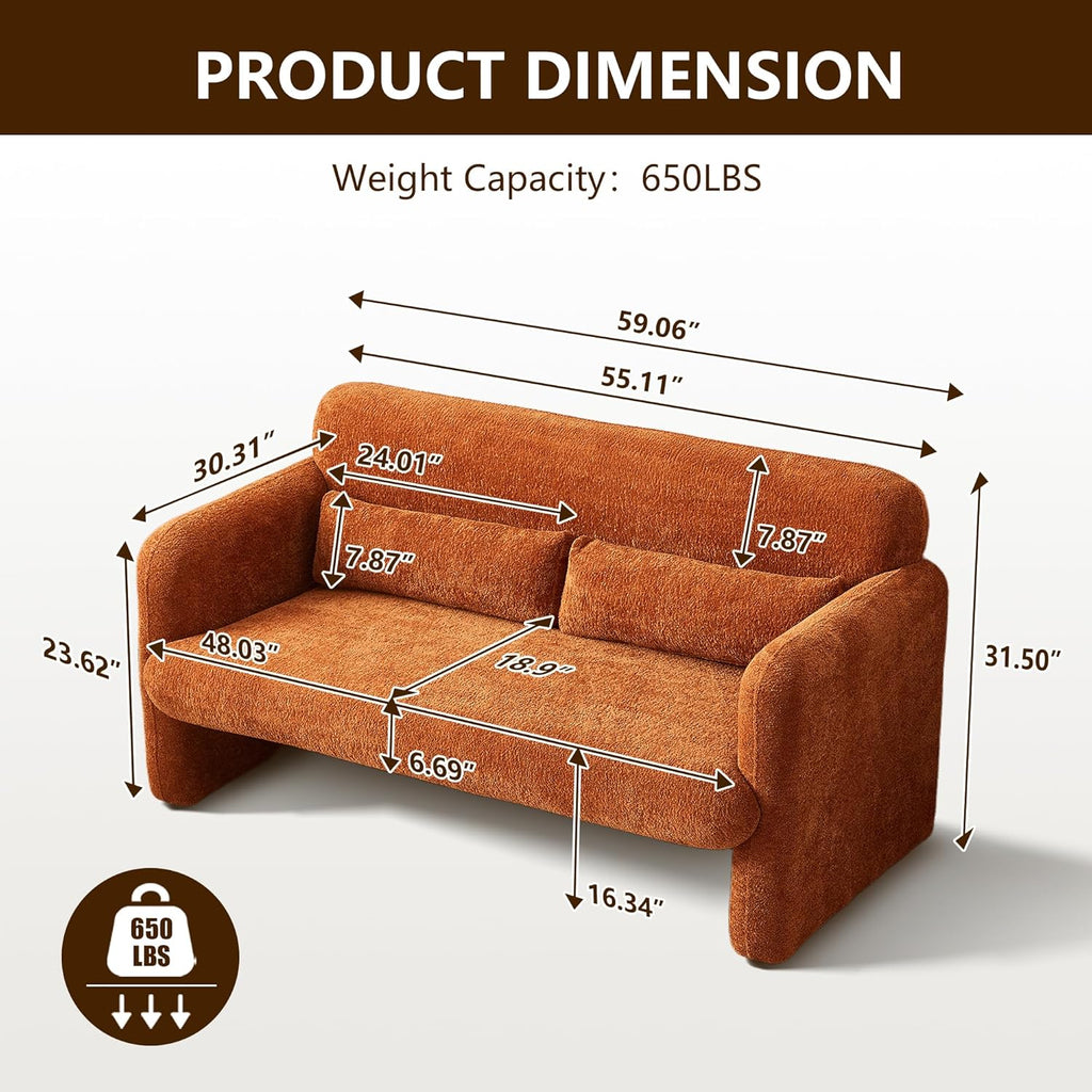 59" W Upgrade Lambswool Fabric Loveseat Sofa, Modern Love seat Couch, Solid and Easy to Install, Upholstered 2-Seater Couch for Bedroom, Apartment, Living Room