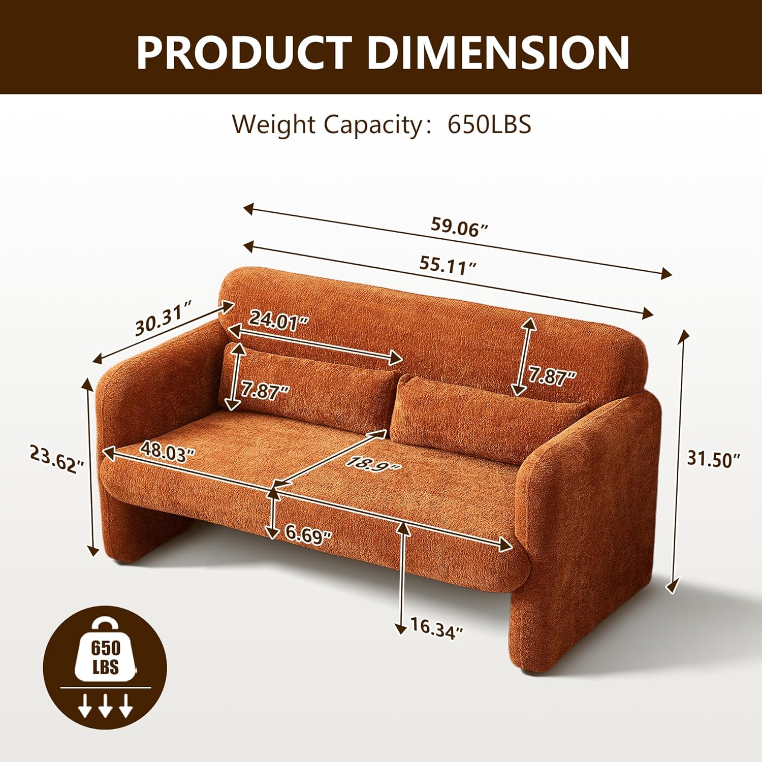 59" W Upgrade Lambswool Fabric Loveseat Sofa, Modern Love seat Couch, Solid and Easy to Install, Upholstered 2-Seater Couch for Bedroom, Apartment, Living Room