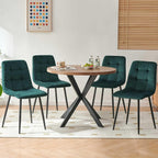 Homedot 37" Round Table Set for 4 Person, Modern Kitchen Table Set, Imitation Wood Dining Table with Space Saving Dining Chairs, Dark Green Velvet Side Chairs