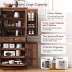 71" Tall Kitchen Pantry Cabinet, Freestanding Storage Cupboard with 3 Pull-Out Organizers, 6 Door Shelves & 2 Drawers, Embossed Texture Finish, for Kitchen Dining Room (Brown 4 doors 2 drawers +MDF)