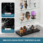 Glass Display Cabinet with 4-Shelf Double Doors and Lock, Curio Cabinet 5mm Tempered Glass Floor Standing Bookshelf for Living Room, Bedroom, Office, 64 x 31.7 x 14.3 in, Black