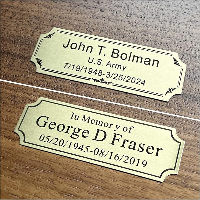 3" W x 1" H Personalized Custom Engraved Brushed Gold Solid Brass Plate Frame Name Label Art Tag With Frame