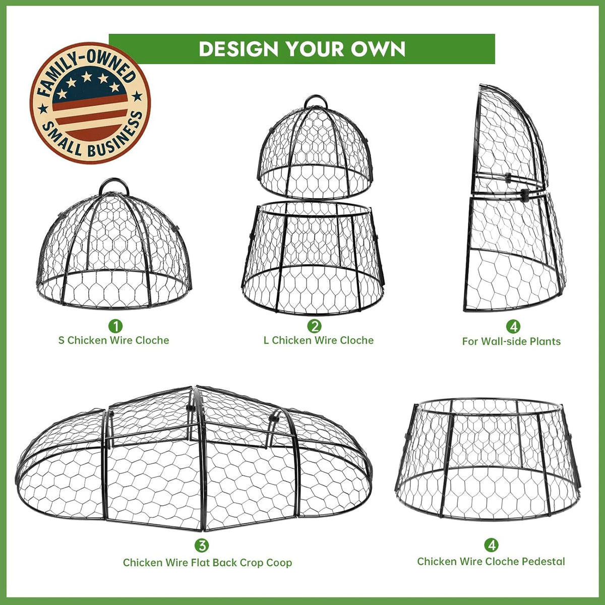 Decoroca 4 PCS Garden Cloches for Plants - Chicken Wire Plant Protectors from Animals, Outdoor Plant Cages to Keep Squirrels, Rabbits & Birds Out of Vegetable - DIY in 5 Forms - Sturdy Anti-Rust Dome