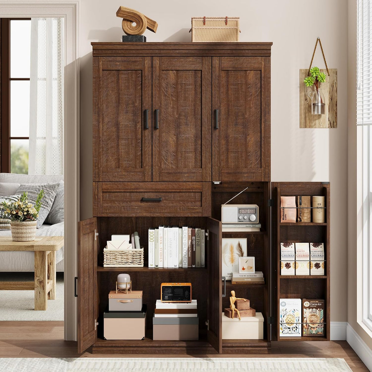 Garvee 70" Tall Kitchen Pantry Storage Cabinet,Modern Kitchen Hutch Cabinet | with Doors and Shelves, Freestanding Food Pantry with Large Storage Drawer for Dining Room and Household Organization