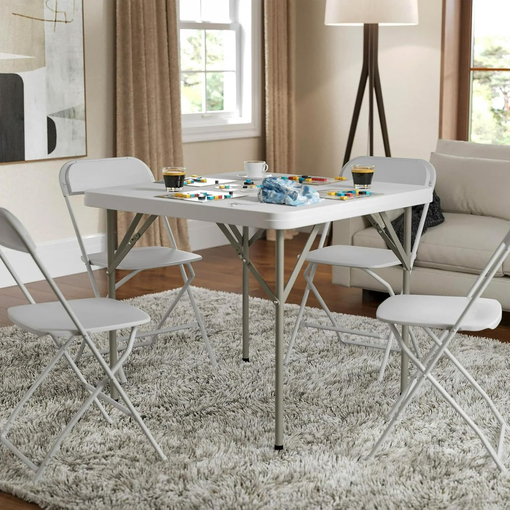 Plastic Folding Table | Capacity for 2-4 People | Sturdy and Portable | Indoor and Outdoor Use | Easy to Clean and Store, White, 86CM