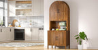 76" Tall Arched Kitchen Pantry, Large Kitchen Storage Cabinet with Fluted Doors and Microwave Stand, Modern Wood Buffet Sideboard, Adjustable Shelves, Cupboard for Dining Room, Living Room, Walnut