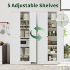 72" Tall Kitchen Pantry Cabinet,White Metal Pantry Cabinet with 2 Doors & 5 Adjustable Shelves,Utility Storage Cabinet for Living Room,Garage,Basement