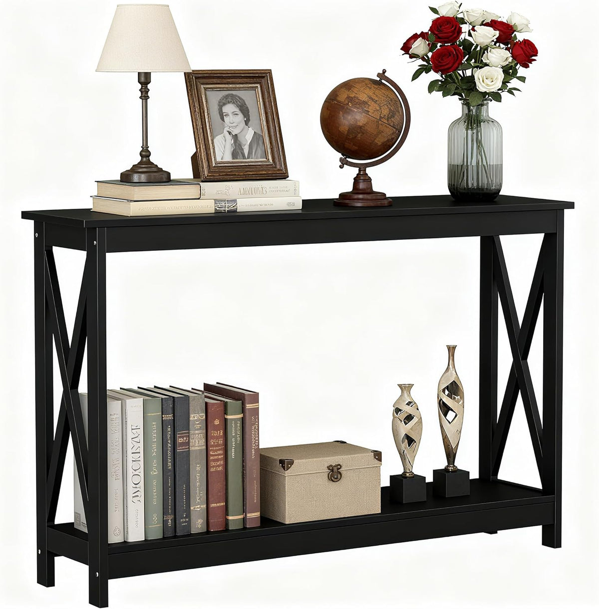 ZENY Console Table, Entryway Table, Narrow Sofa Table with 2-Tier Shelves, Entrance Table for Living Room, Entryway, Hallway, Foyer (Black, 11.8" D x 47" W x 31.7" H)