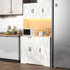 71" Kitchen Pantry Cabinets with Hutch - Freestanding Pantry Cabinet with Drawer, Adjustable Shelves, LED Light & Power Outlets for Kitchen, Dining Room, Living Room (White)