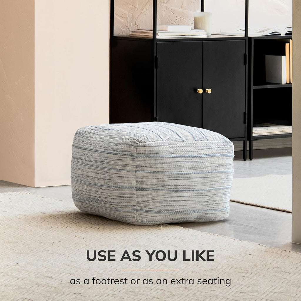 Anji Mountain 16" H x 22" W Handmade Pouf Ottoman for Living Room & Couch | Soft & Fluffy Ottoman Pouf, Lightweight, Decorative Floor Pouf Seating for Bedroom & Home Décor Accent, Joya Gray