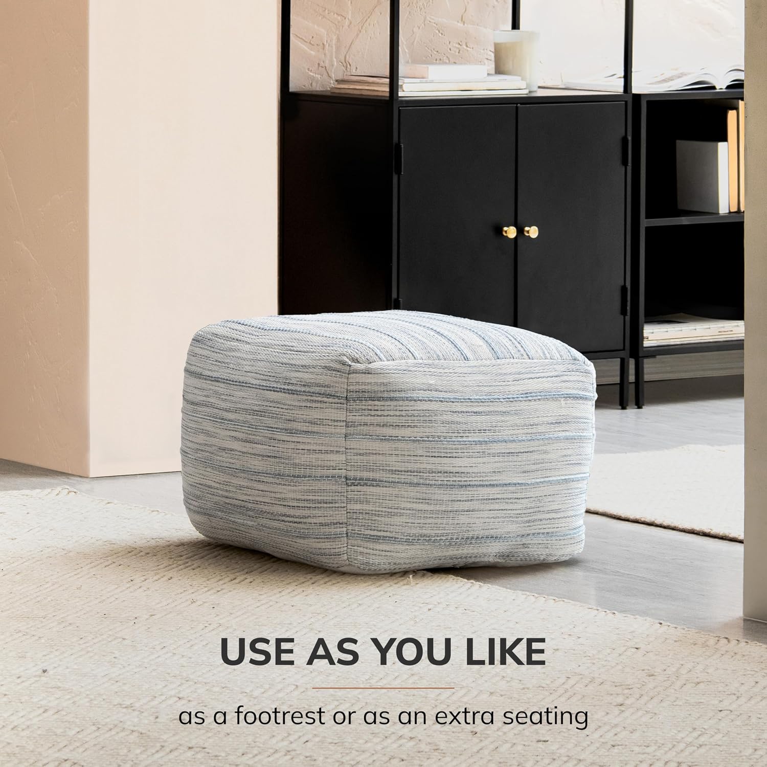 Anji Mountain 16" H x 22" W Handmade Pouf Ottoman for Living Room & Couch | Soft & Fluffy Ottoman Pouf, Lightweight, Decorative Floor Pouf Seating for Bedroom & Home Décor Accent, Joya Gray