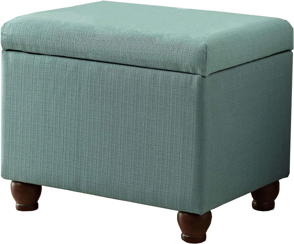 Spatial Order Home Decor | Upholstered MediumRectangular Storage Ottoman | Hinged Lid Ottoman with Storage for Living Room & Bedroom, Aqua Linen