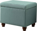 Spatial Order Home Decor | Upholstered MediumRectangular Storage Ottoman | Hinged Lid Ottoman with Storage for Living Room & Bedroom, Aqua Linen